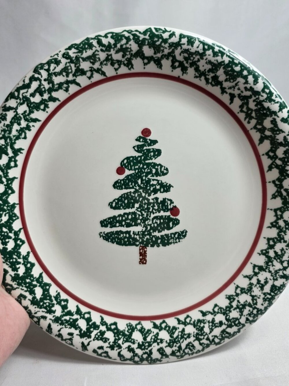 ONE Furio Christmas Tree Dinner Plate Green Sponge Tree & Edge Made in Italy
